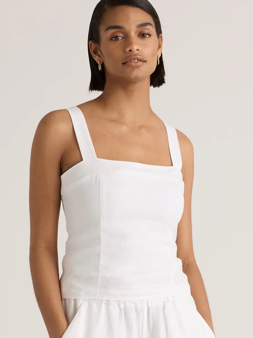 Quince White 100% Linen Square-Neck Tank
